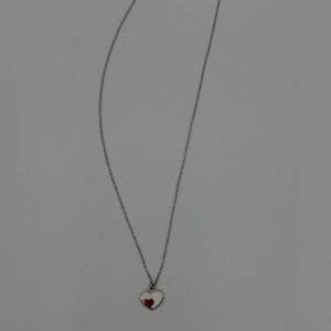 Kırmızı Kalp Detay Gümüş Kolye