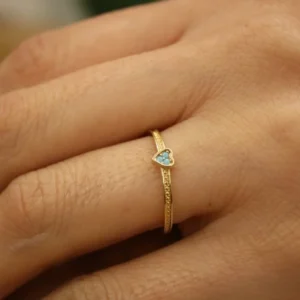 Turkuaz Taşlı Kalpli Şans Yüzüğü