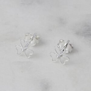 Kalp Yonca Çiçek Gümüş Küpe