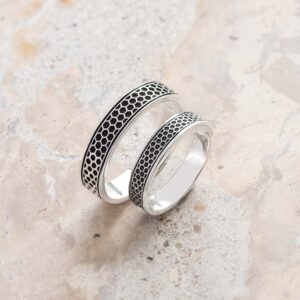 Çiftler için Kazınmış Petek Gümüş Yüzük